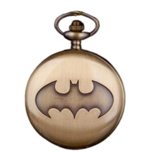 Tiny Tim Batman Logo Pocket Watch Keychain for Men & Boys | Vintage Brass Finish Quartz Watch | Superhero Collectible Gift with Chain (Batman Logo)
