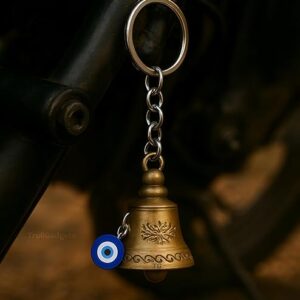 TrollGadgets® Guardian Bell Keychain for Bike & Car | Tibetan Texture Bell Keychain with Evil Eye & Silver Hook | Good Luck Charm